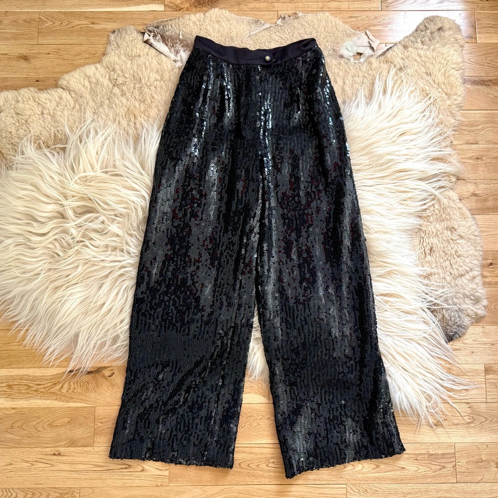 Chanel Vintage Sequin Black High Waisted Pants